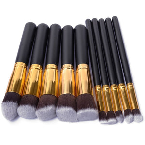 10 Pcs Silver/Golden Makeup Brush Set Cosmetics Foundation Blending Blush Makeup Tool - Kenaz store