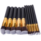 10 Pcs Silver/Golden Makeup Brush Set Cosmetics Foundation Blending Blush Makeup Tool - Kenaz store