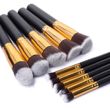 10 Pcs Silver/Golden Makeup Brush Set Cosmetics Foundation Blending Blush Makeup Tool - Kenaz store