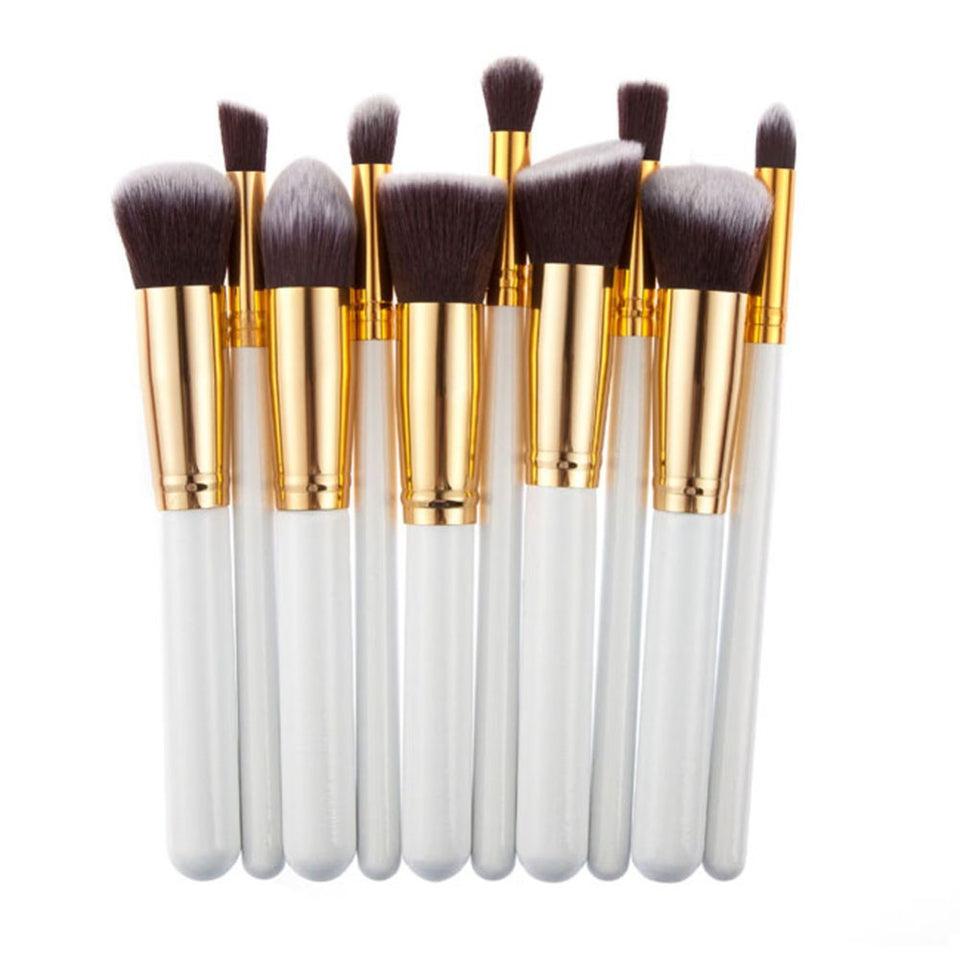 10 Pcs Silver/Golden Makeup Brush Set Cosmetics Foundation Blending Blush Makeup Tool - Kenaz store