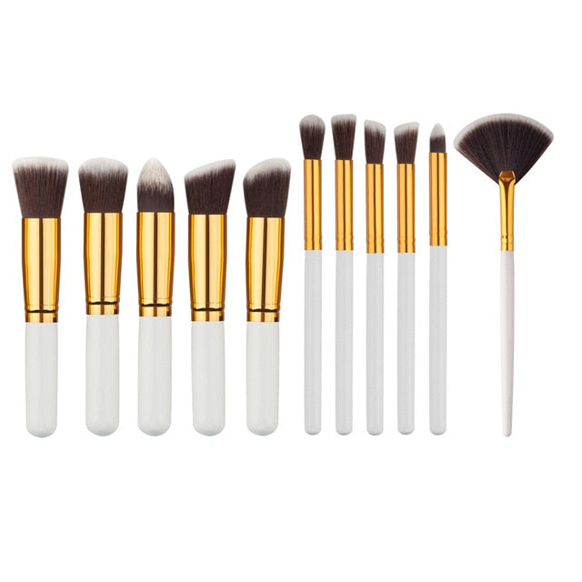 10 Pcs Silver/Golden Makeup Brush Set Cosmetics Foundation Blending Blush Makeup Tool - Kenaz store