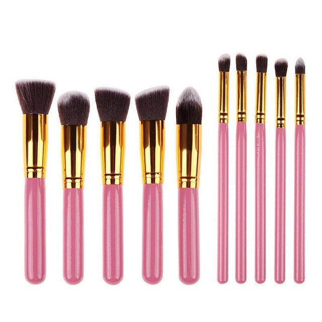 10 Pcs Silver/Golden Makeup Brush Set Cosmetics Foundation Blending Blush Makeup Tool - Kenaz store