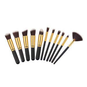 10 Pcs Silver/Golden Makeup Brush Set Cosmetics Foundation Blending Blush Makeup Tool - Kenaz store