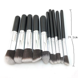 10 Pcs Silver/Golden Makeup Brush Set Cosmetics Foundation Blending Blush Makeup Tool - Kenaz store