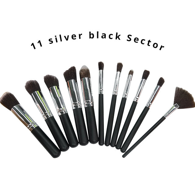 10 Pcs Silver/Golden Makeup Brush Set Cosmetics Foundation Blending Blush Makeup Tool - Kenaz store